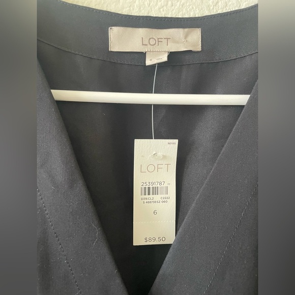 Loft black button down tank top v neck midi dress with tie waist - Picture 5 of 5